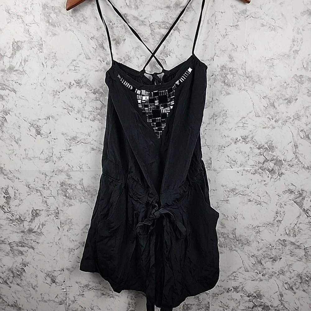 Grass Collection Black Romper Size‎ Medium Sleeveless Silver Embellishment